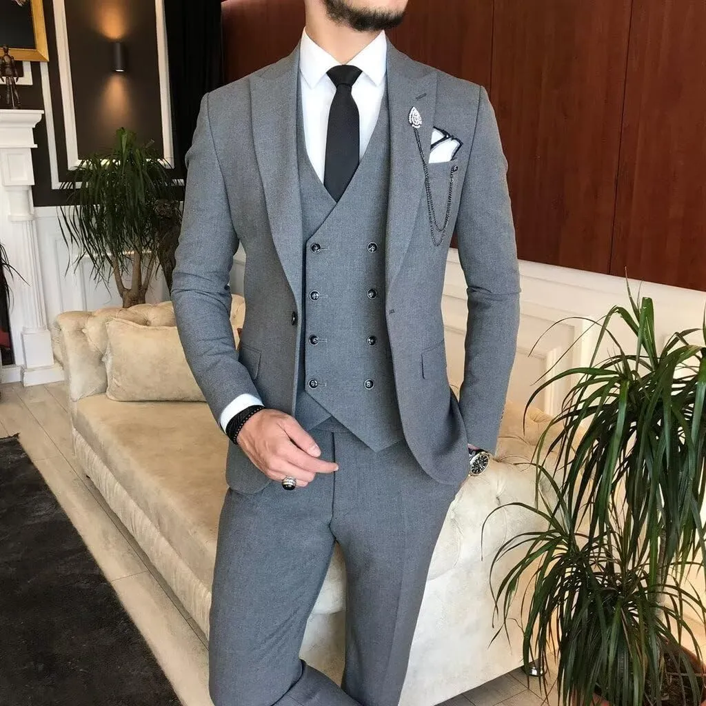 3 Piece Suit Men Slim Fit Double Breasted Suit for Men Wedding Suits Classic One Button Formal Prom Dinner Tuxedo
