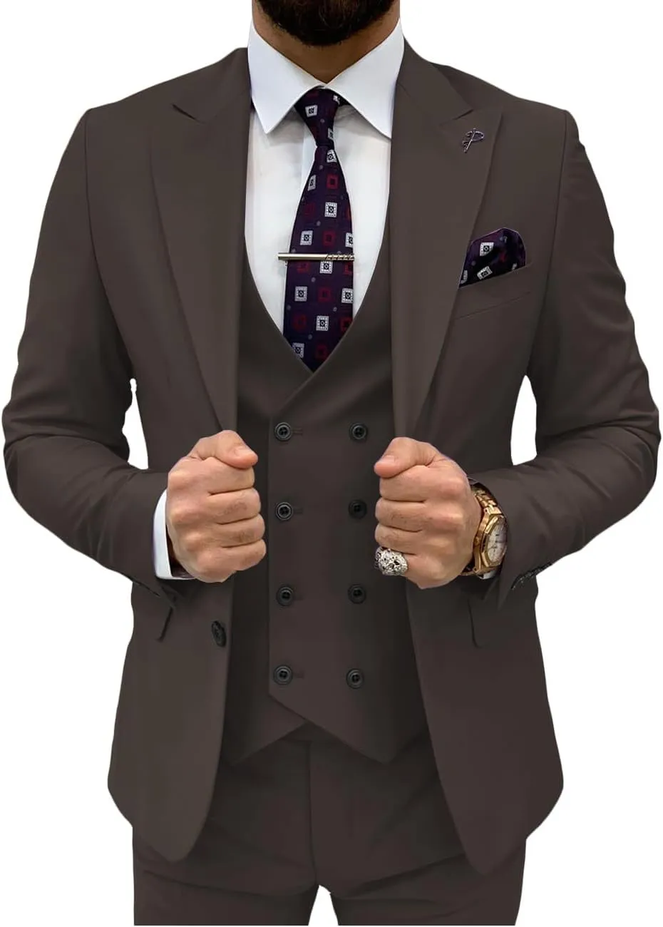 3 Piece Suit Men Slim Fit Double Breasted Suit for Men Wedding Suits Classic One Button Formal Prom Dinner Tuxedo