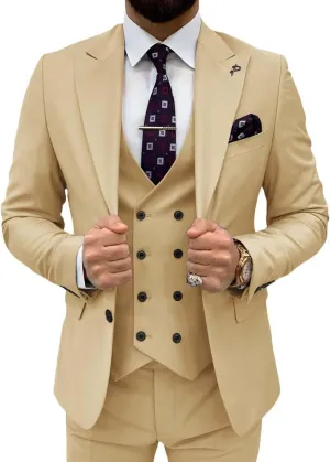 3 Piece Suit Men Slim Fit Double Breasted Suit for Men Wedding Suits Classic One Button Formal Prom Dinner Tuxedo