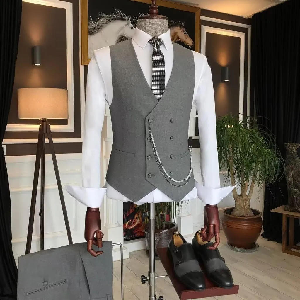 3 Piece Suit Men Slim Fit Double Breasted Suit for Men Wedding Suits Classic One Button Formal Prom Dinner Tuxedo
