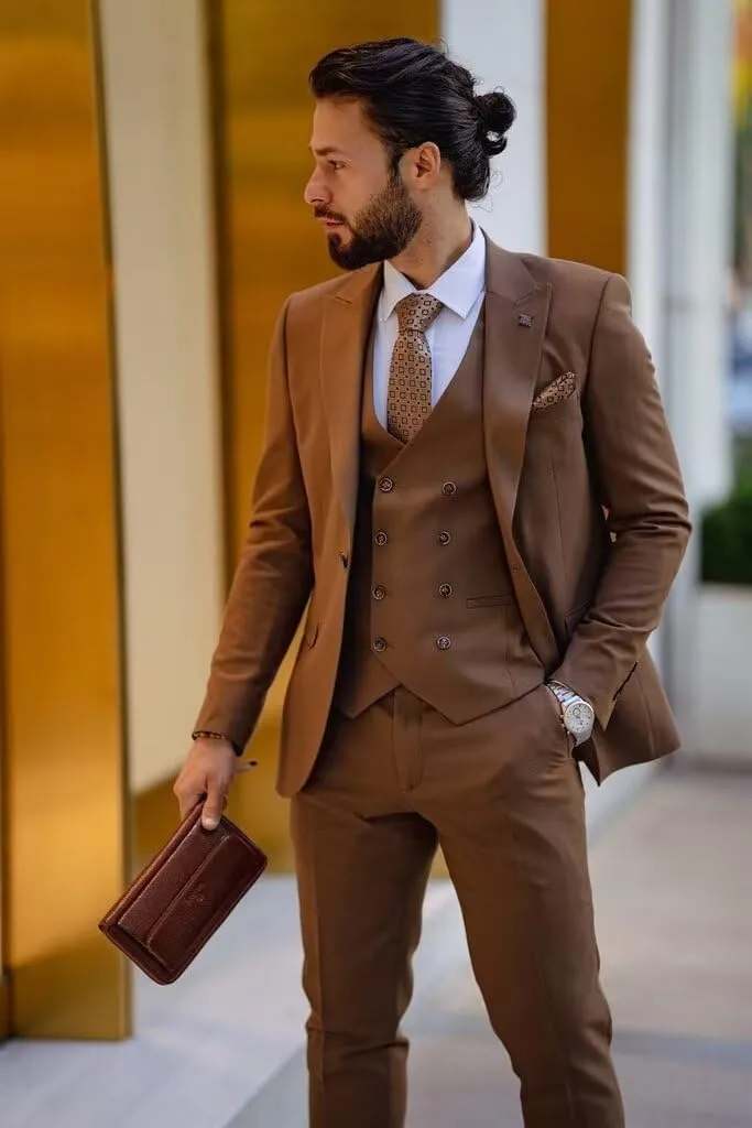 3 Piece Suit Men Slim Fit Double Breasted Suit for Men Wedding Suits Classic One Button Formal Prom Dinner Tuxedo