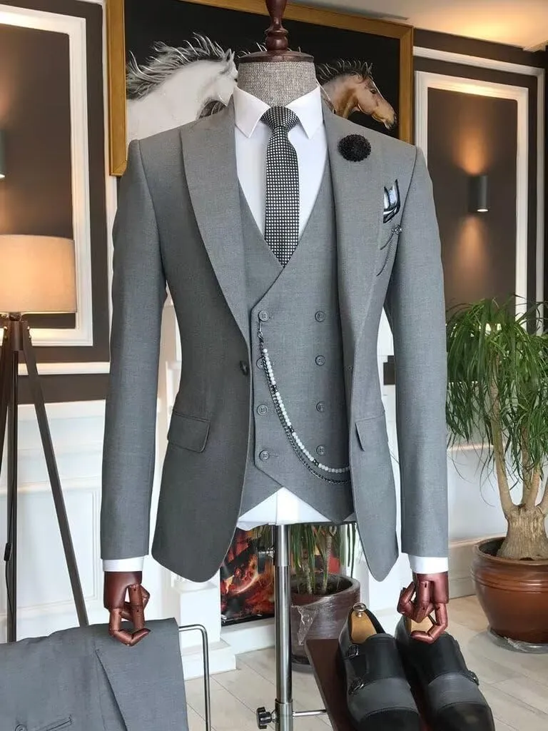 3 Piece Suit Men Slim Fit Double Breasted Suit for Men Wedding Suits Classic One Button Formal Prom Dinner Tuxedo