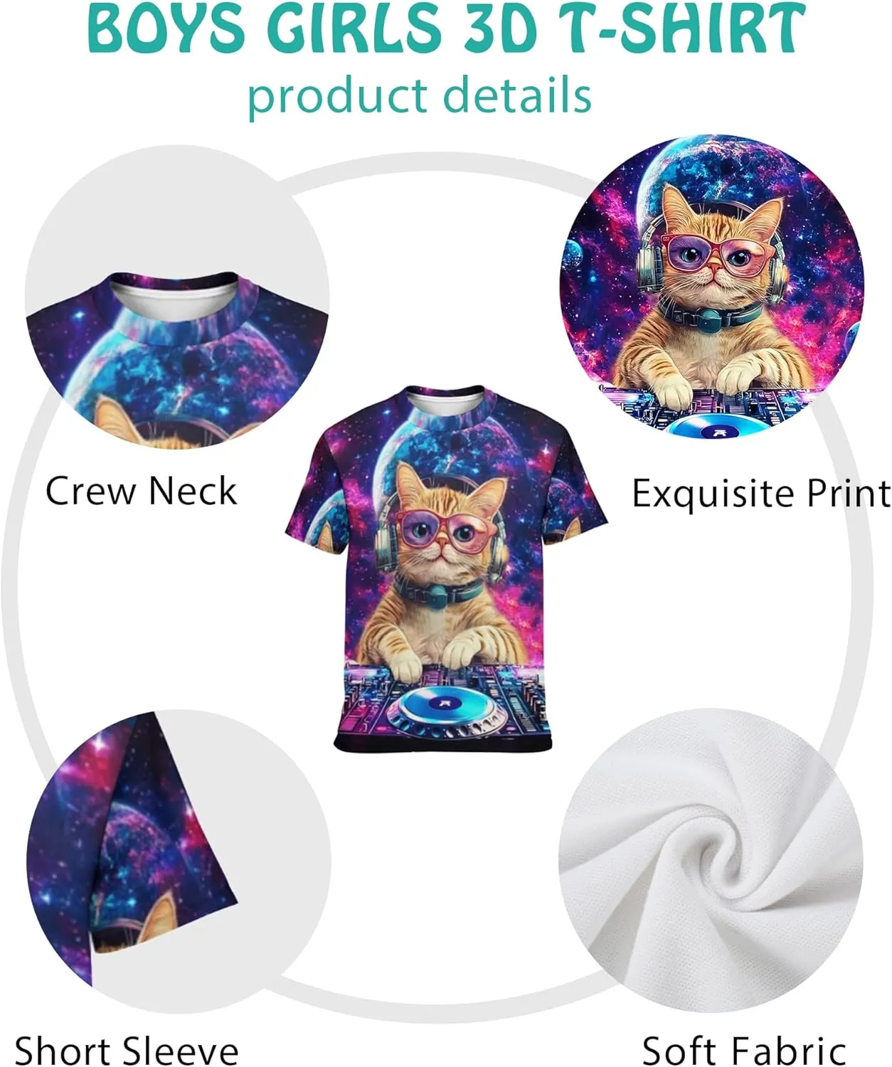 3D Graphic Boys Girls T Shirts, Crewneck Short Sleeve Tees for Teens
