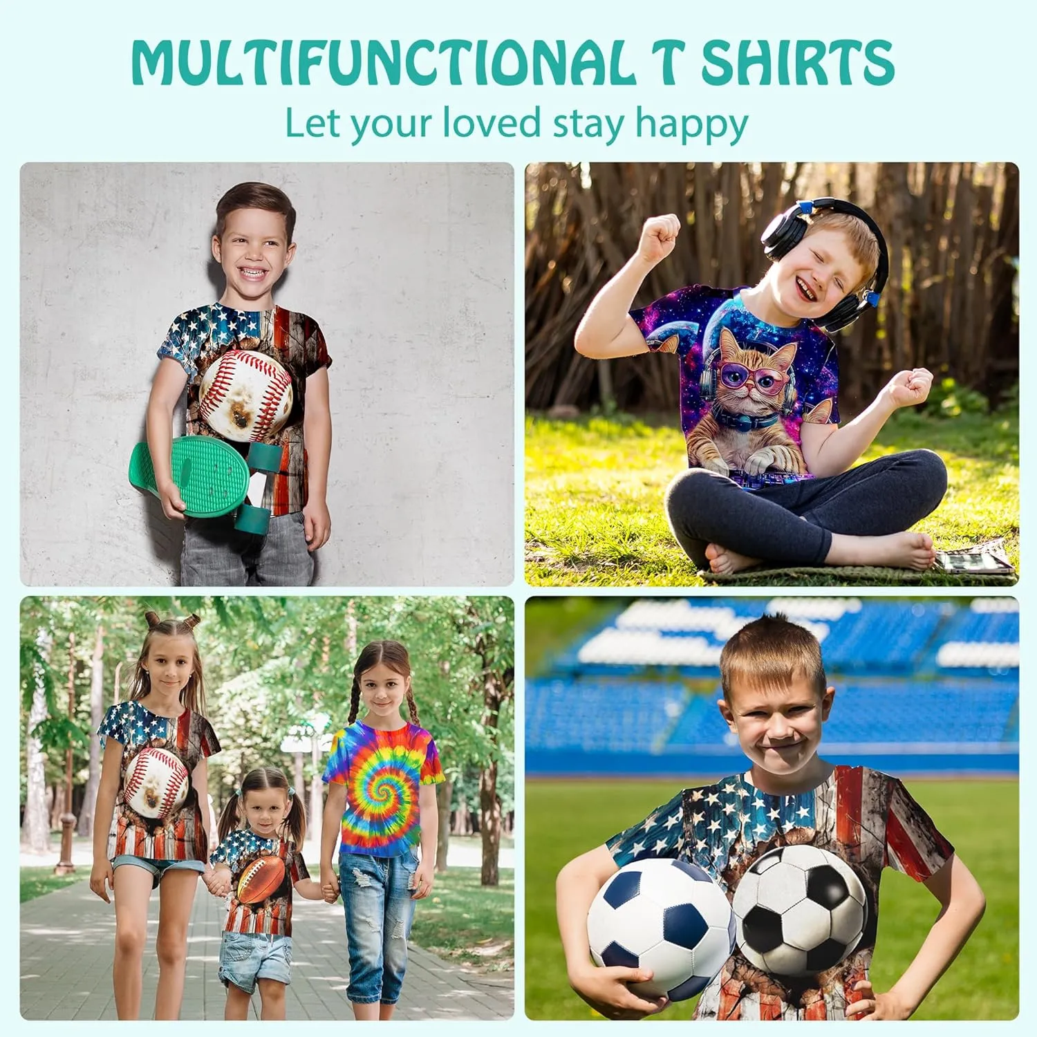 3D Graphic Boys Girls T Shirts, Crewneck Short Sleeve Tees for Teens