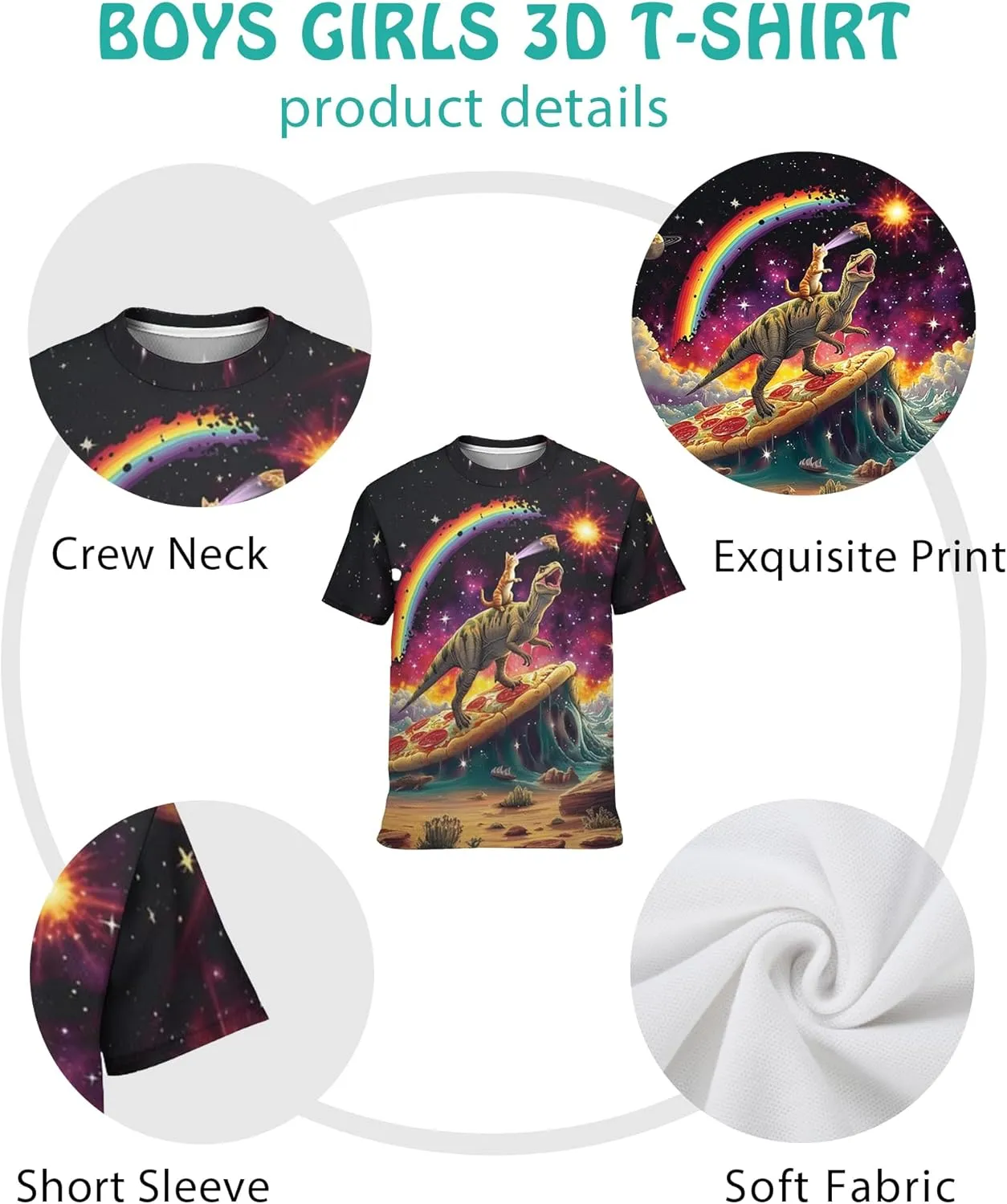 3D Graphic Boys Girls T Shirts, Crewneck Short Sleeve Tees for Teens
