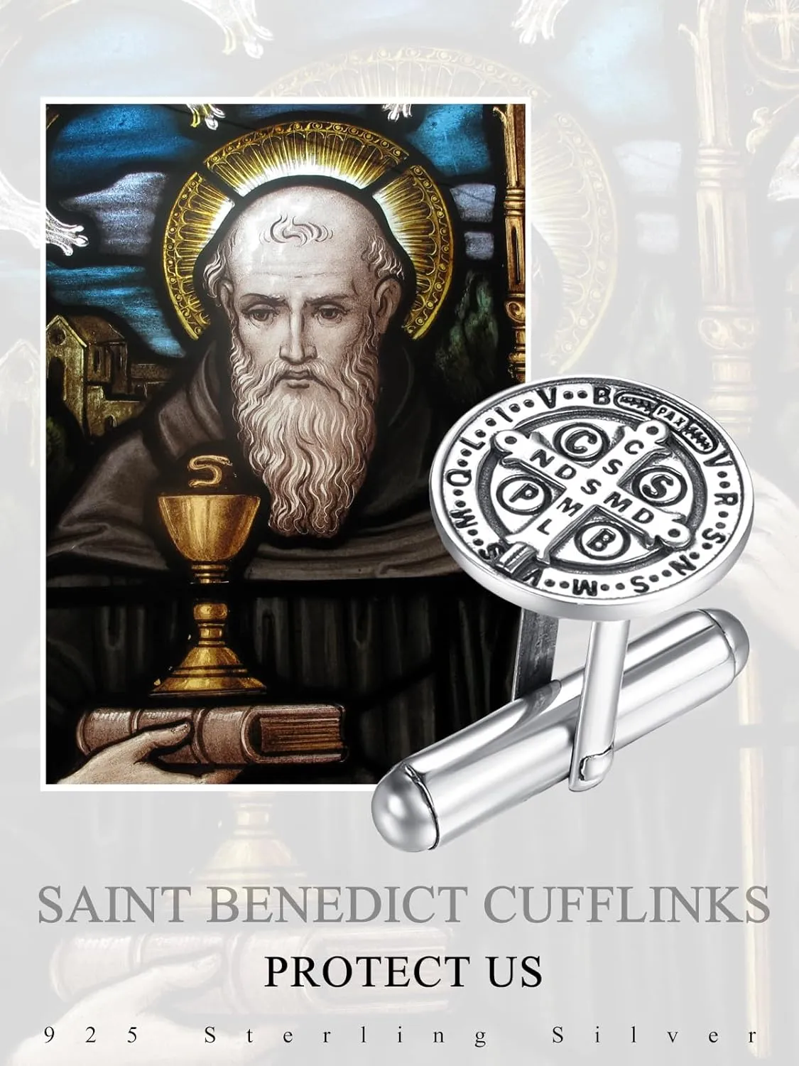 ADMETUS 925 Sterling Silver Patron Saint Cufflinks | Amulet Cufflinks Protection Jewelry for Men Suitable for Various Occasions (1 Pair)