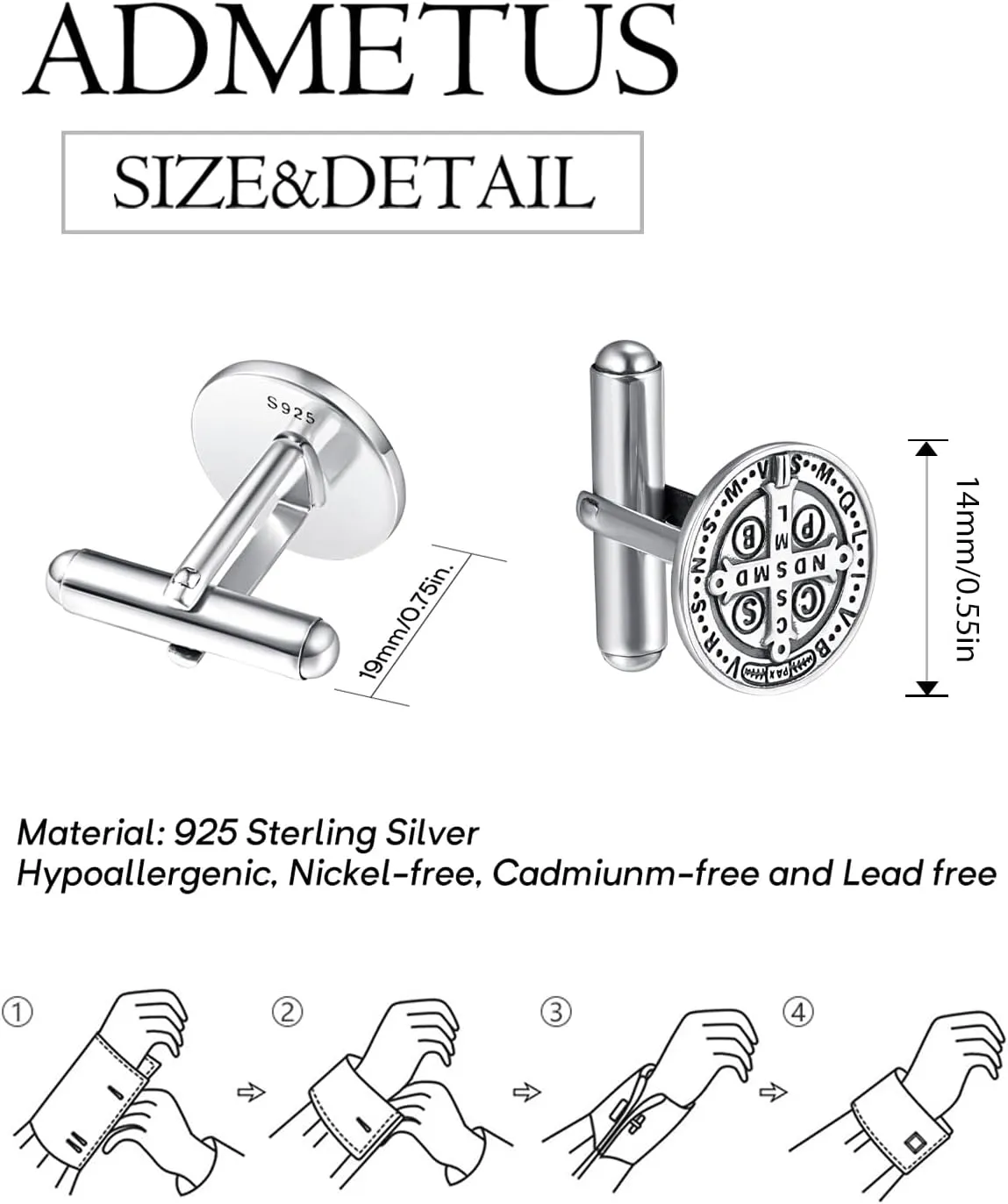 ADMETUS 925 Sterling Silver Patron Saint Cufflinks | Amulet Cufflinks Protection Jewelry for Men Suitable for Various Occasions (1 Pair)
