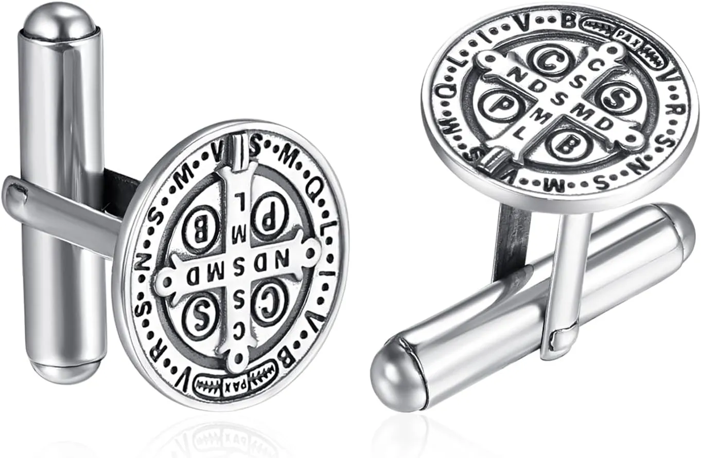 ADMETUS 925 Sterling Silver Patron Saint Cufflinks | Amulet Cufflinks Protection Jewelry for Men Suitable for Various Occasions (1 Pair)