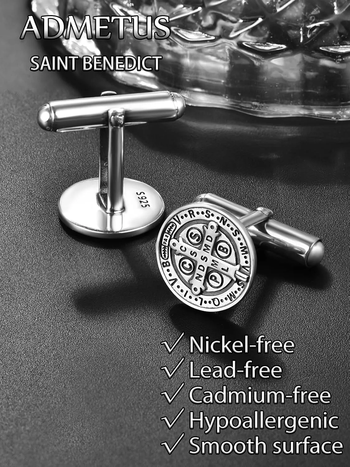 ADMETUS 925 Sterling Silver Patron Saint Cufflinks | Amulet Cufflinks Protection Jewelry for Men Suitable for Various Occasions (1 Pair)