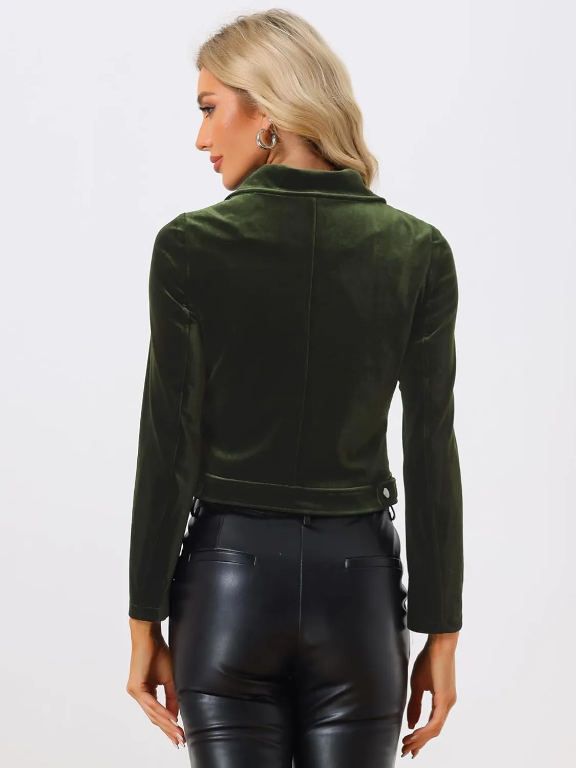 Allegra K Women's Velvet Lapel Collar Zip Up Coat Crop Moto Biker Jacket Winter Fall 2025