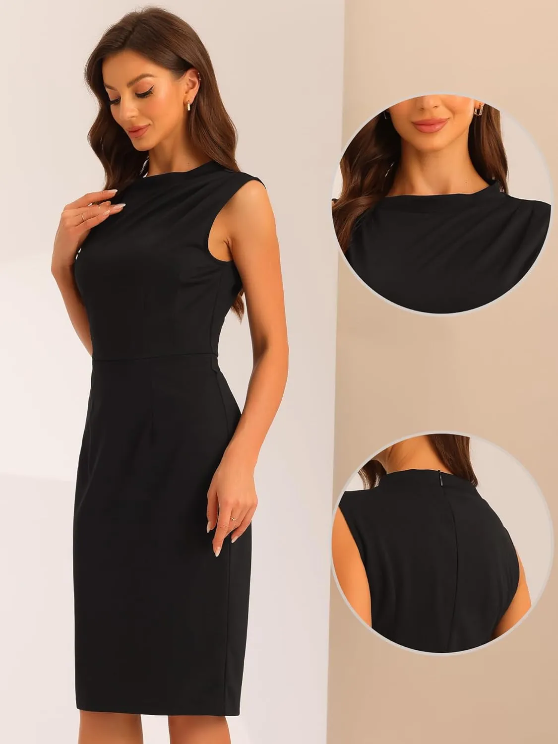 Allegra K Work Dress for Women's Crew Neck Business Casual Knee Length Sleeveless Sheath Dresses