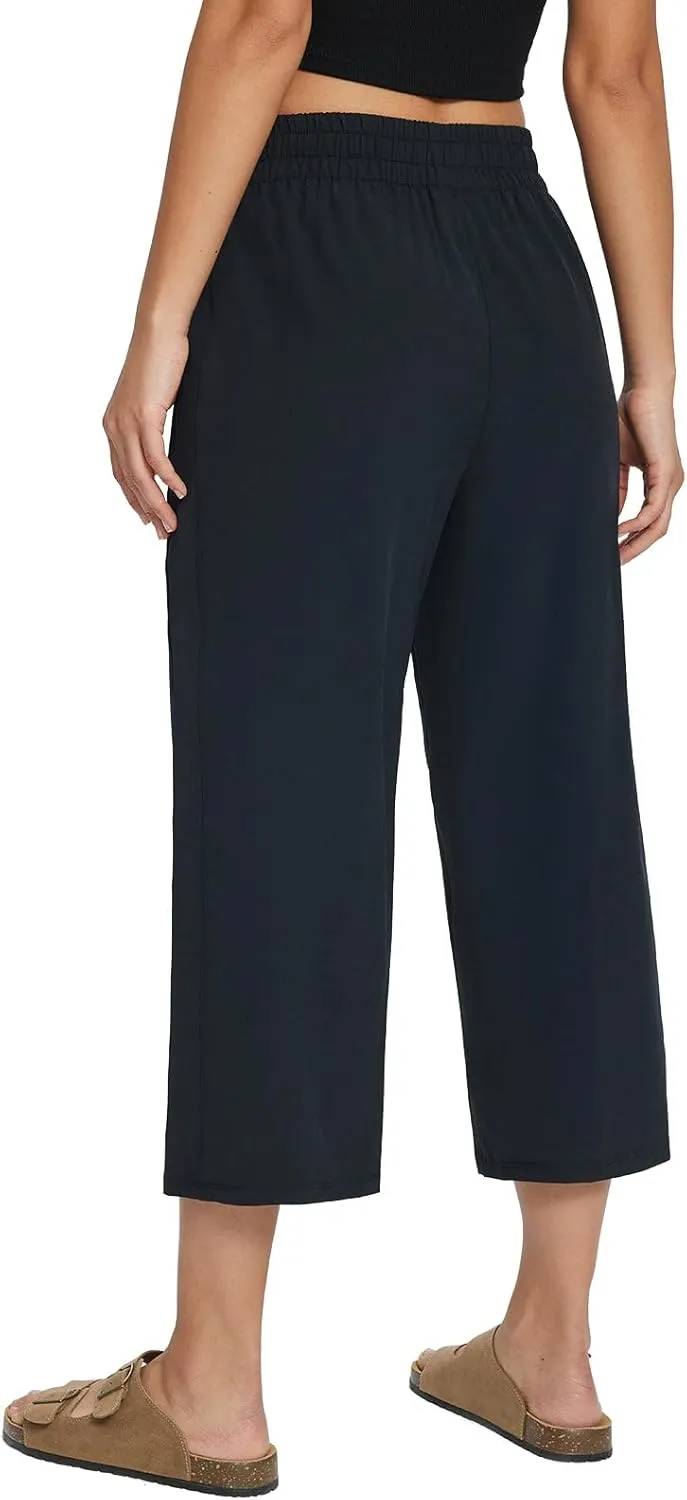 baleaf Women's 21" 30" Wide Leg Pants Capris Athletic Casual with Pockets Drawstring Quick Dry Walking Workout UPF50 