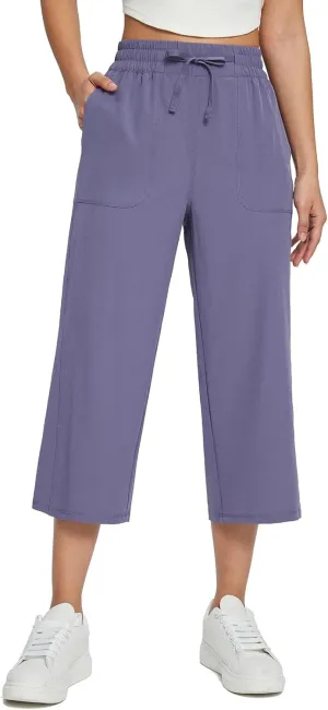 baleaf Women's 21" 30" Wide Leg Pants Capris Athletic Casual with Pockets Drawstring Quick Dry Walking Workout UPF50 