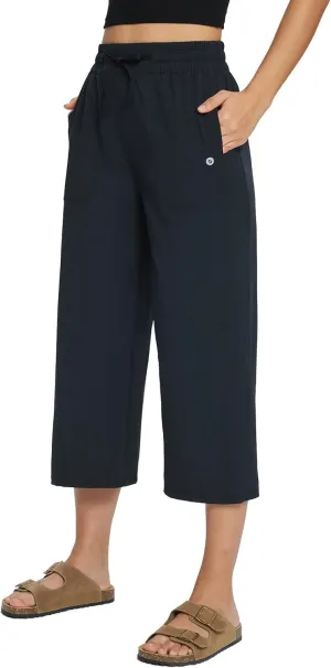 baleaf Women's 21" 30" Wide Leg Pants Capris Athletic Casual with Pockets Drawstring Quick Dry Walking Workout UPF50 
