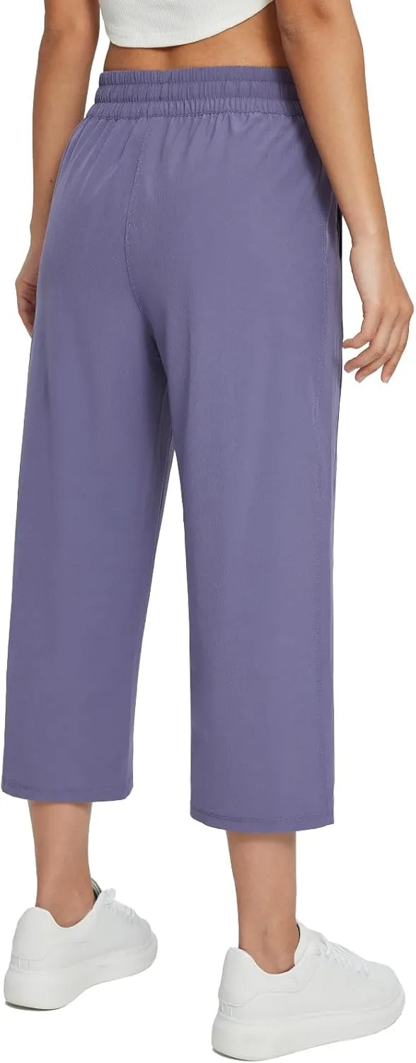 baleaf Women's 21" 30" Wide Leg Pants Capris Athletic Casual with Pockets Drawstring Quick Dry Walking Workout UPF50 