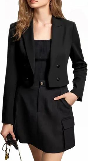 Beninos Women's Double Breasted Cropped Blazer Jackets