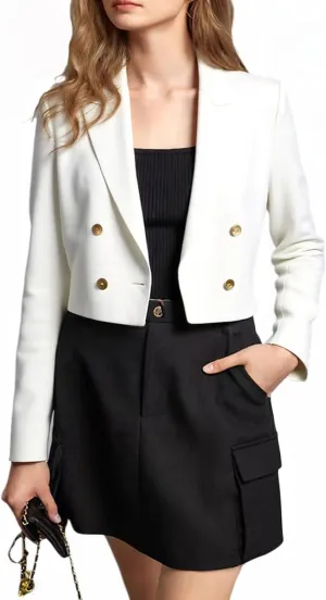 Beninos Women's Double Breasted Cropped Blazer Jackets