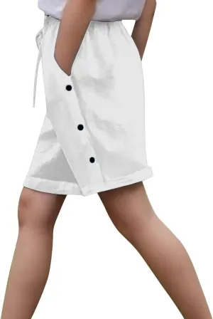 Bermuda Linen Shorts for Women Knee Length Drawstring Summer Shorts Wide Leg Comfy Lightweight Short Lounge Pants