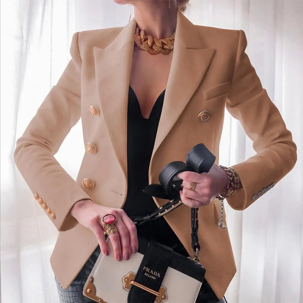 Blazers for Women Open Front Double Breasted Slim Blazer Casual Lapel Long Sleeve Business Jacket Outfits