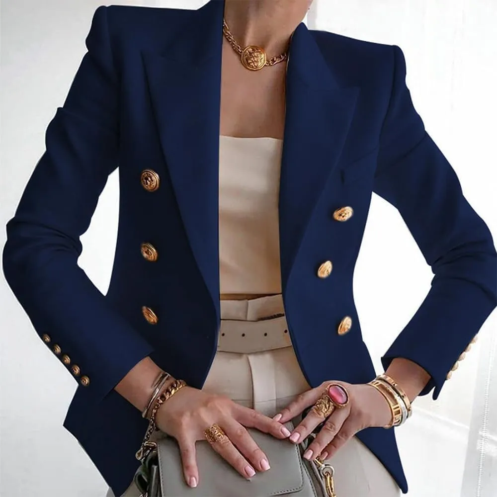 Blazers for Women Open Front Double Breasted Slim Blazer Casual Lapel Long Sleeve Business Jacket Outfits