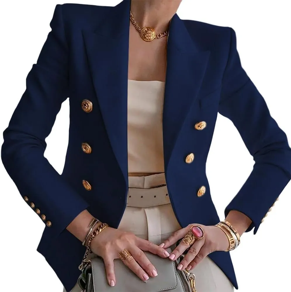 Blazers for Women Open Front Double Breasted Slim Blazer Casual Lapel Long Sleeve Business Jacket Outfits