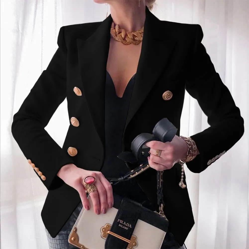 Blazers for Women Open Front Double Breasted Slim Blazer Casual Lapel Long Sleeve Business Jacket Outfits