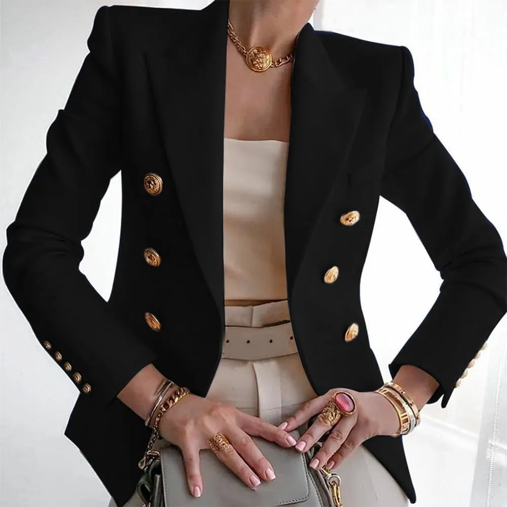 Blazers for Women Open Front Double Breasted Slim Blazer Casual Lapel Long Sleeve Business Jacket Outfits