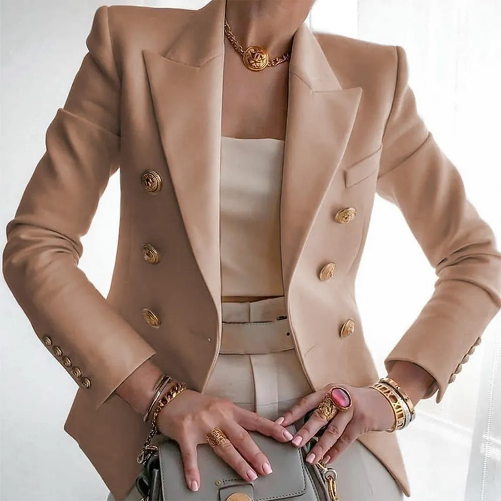 Blazers for Women Open Front Double Breasted Slim Blazer Casual Lapel Long Sleeve Business Jacket Outfits