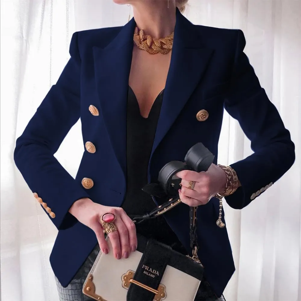Blazers for Women Open Front Double Breasted Slim Blazer Casual Lapel Long Sleeve Business Jacket Outfits