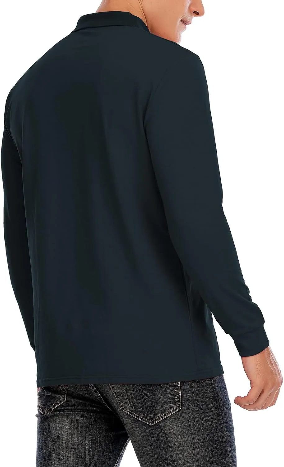Brosloth Men's Cotton Long Sleeve Polo Shirts with Pocket Moisture Wicking Classic Casual Sport Golf Shirt