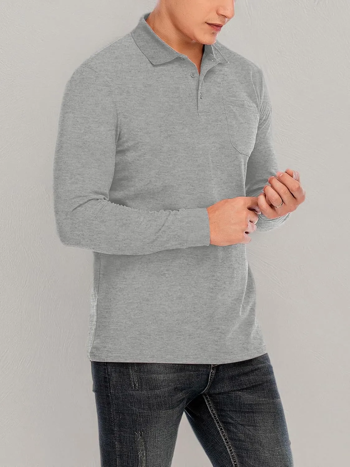 Brosloth Men's Cotton Long Sleeve Polo Shirts with Pocket Moisture Wicking Classic Casual Sport Golf Shirt