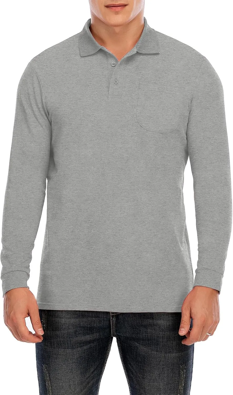 Brosloth Men's Cotton Long Sleeve Polo Shirts with Pocket Moisture Wicking Classic Casual Sport Golf Shirt