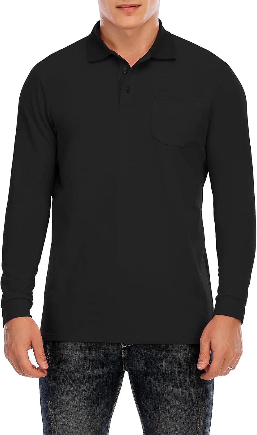 Brosloth Men's Cotton Long Sleeve Polo Shirts with Pocket Moisture Wicking Classic Casual Sport Golf Shirt