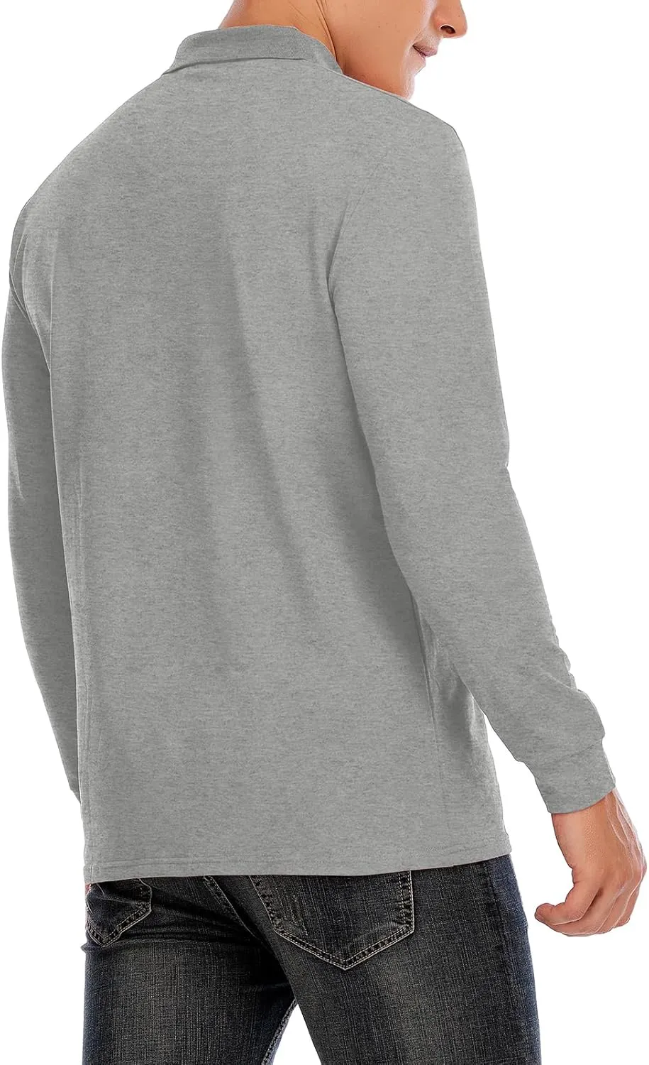 Brosloth Men's Cotton Long Sleeve Polo Shirts with Pocket Moisture Wicking Classic Casual Sport Golf Shirt