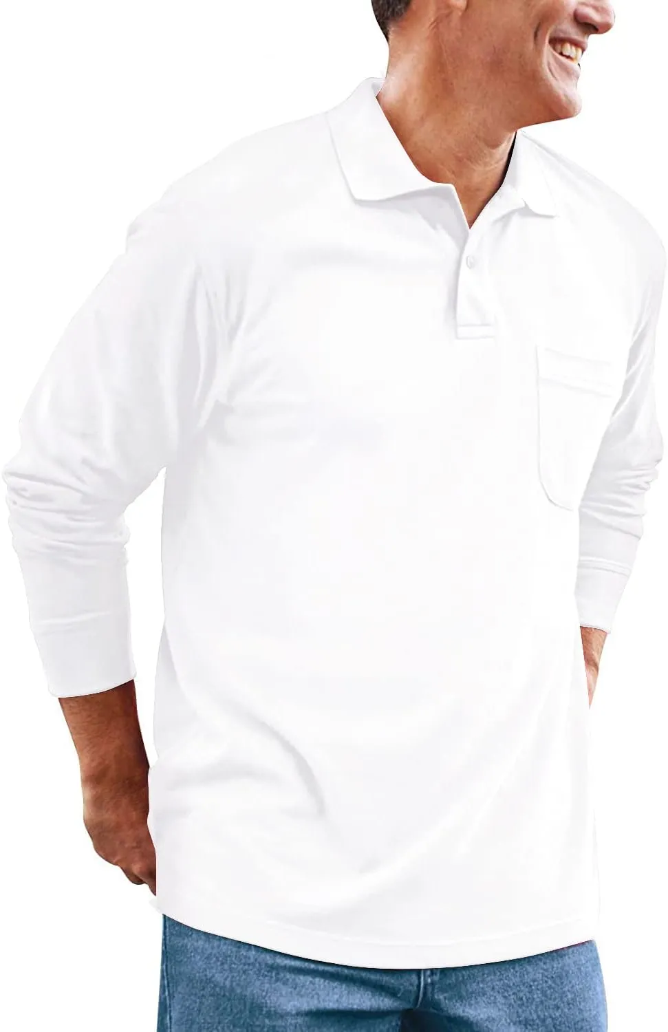 Brosloth Men's Cotton Long Sleeve Polo Shirts with Pocket Moisture Wicking Classic Casual Sport Golf Shirt