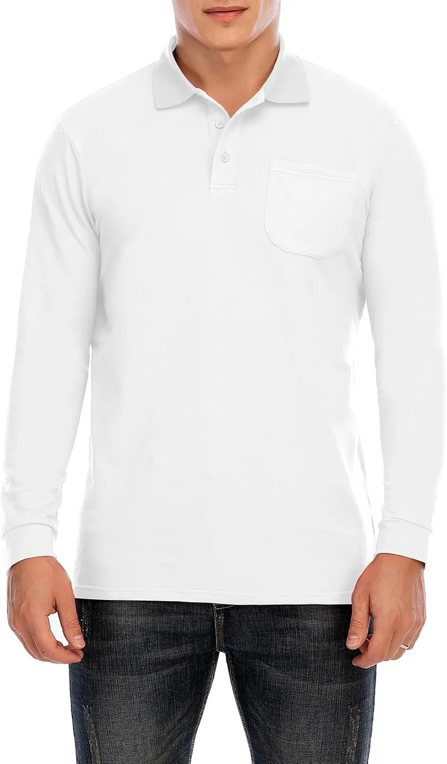 Brosloth Men's Cotton Long Sleeve Polo Shirts with Pocket Moisture Wicking Classic Casual Sport Golf Shirt