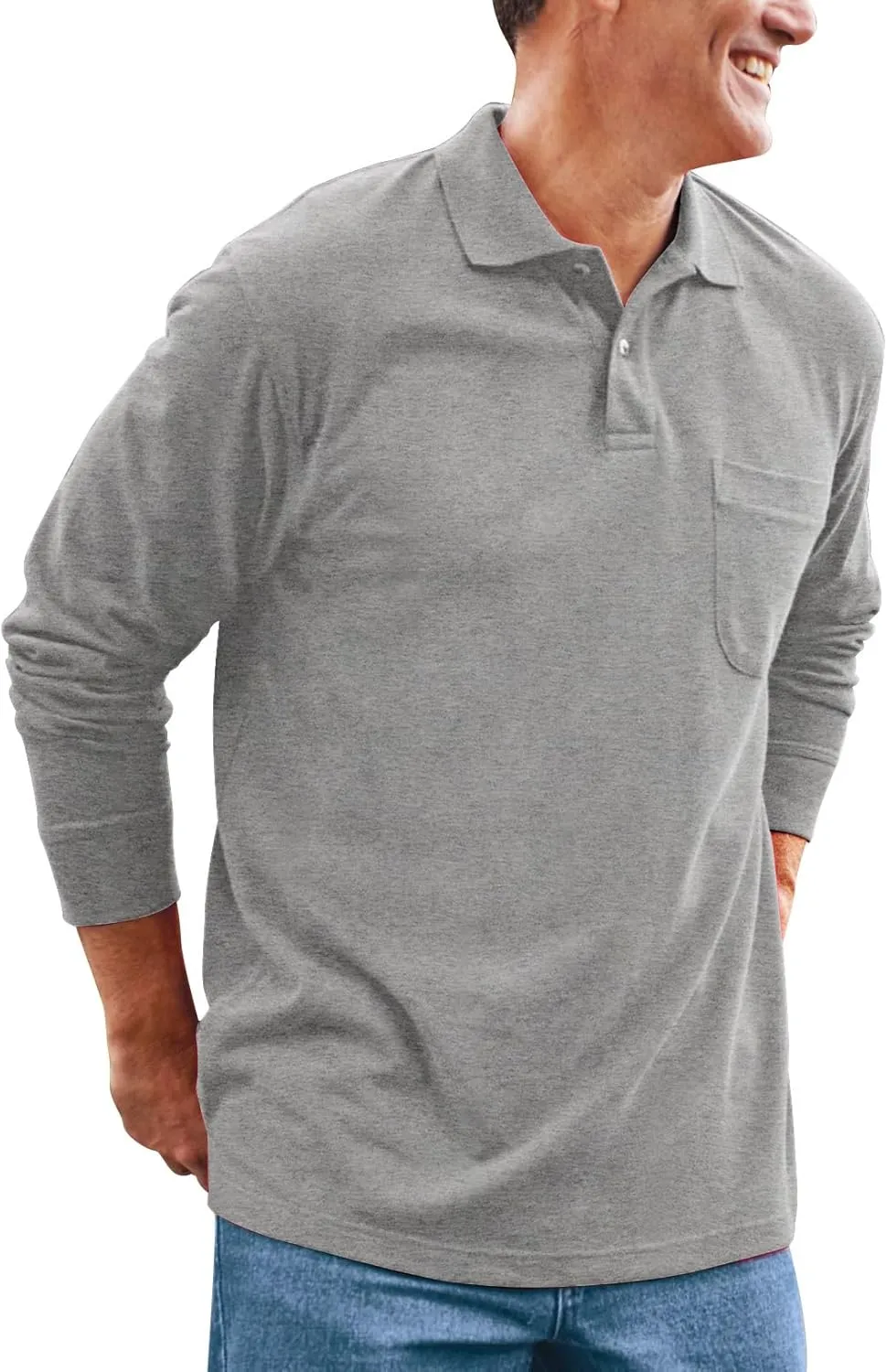 Brosloth Men's Cotton Long Sleeve Polo Shirts with Pocket Moisture Wicking Classic Casual Sport Golf Shirt