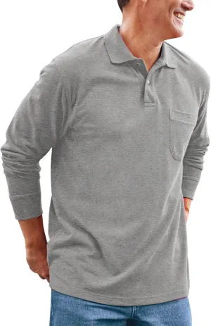 Brosloth Men's Cotton Long Sleeve Polo Shirts with Pocket Moisture Wicking Classic Casual Sport Golf Shirt