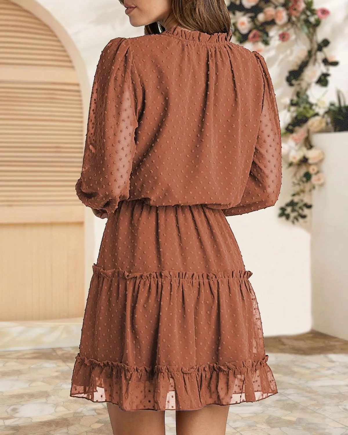 BTFBM Women Casual Summer Spring Dresses 2025 Tie Neck Long Sleeve High Waist Tiered Ruffle Aline Swing Tunic Mini Dress