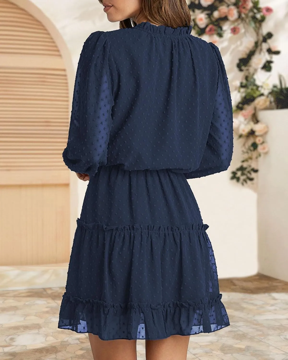 BTFBM Women Casual Summer Spring Dresses 2025 Tie Neck Long Sleeve High Waist Tiered Ruffle Aline Swing Tunic Mini Dress