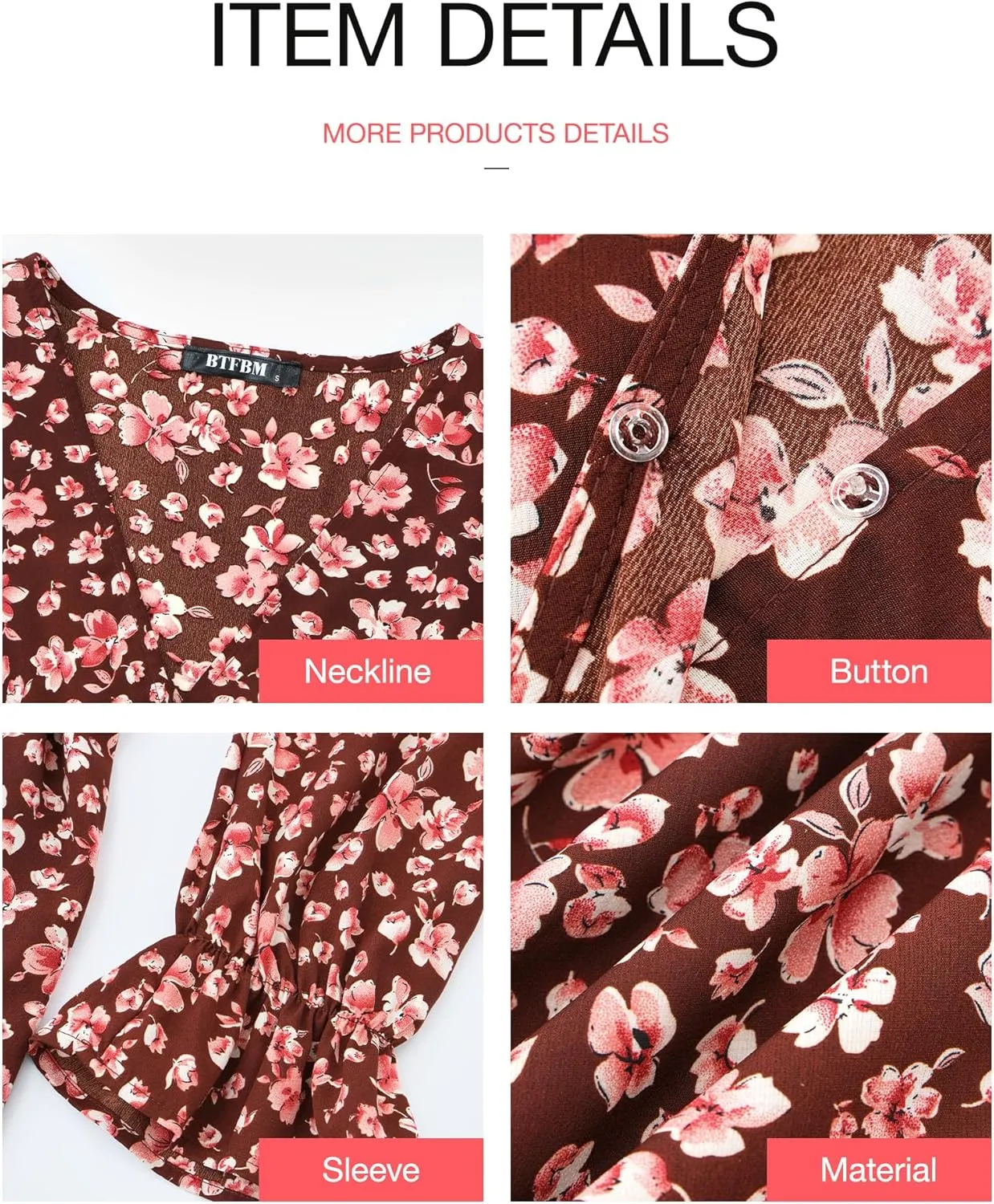 BTFBM Women Long Sleeve Dresses Spring Summer Clothes 2025 V Neck Floral High Waist Ruffle Boho Wedding Guest Dress