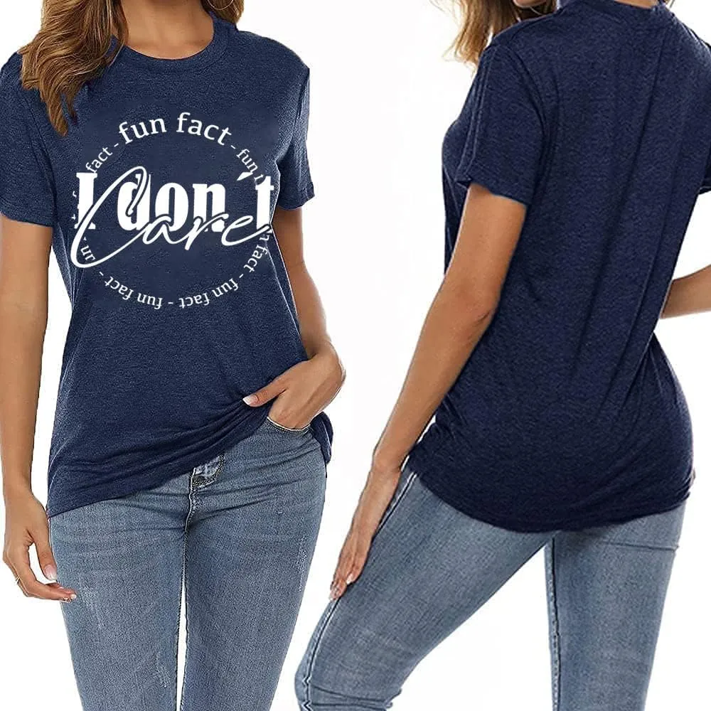 Calvin Fun Fact l Don't Care Letter Print T-Shirt for Women Funny Sayings Graphic Tees