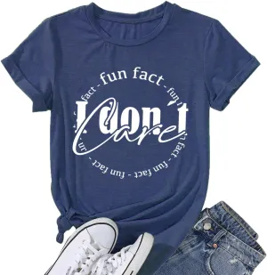 Calvin Fun Fact l Don't Care Letter Print T-Shirt for Women Funny Sayings Graphic Tees