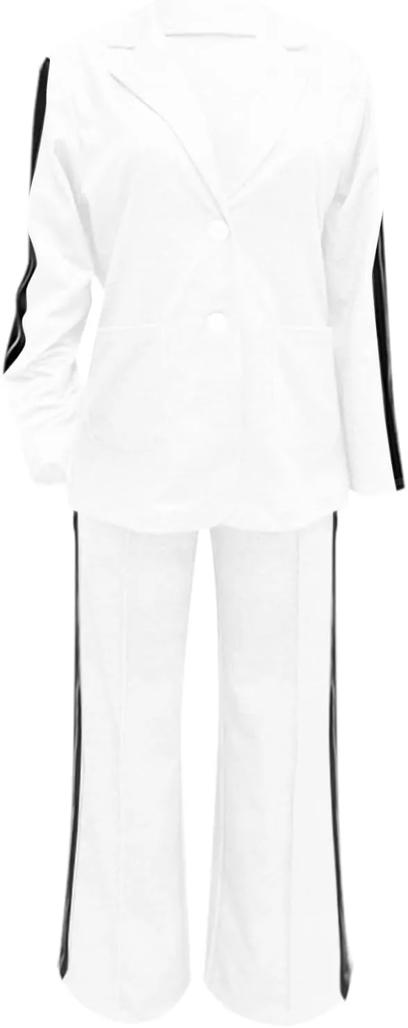 Canbebig Womens 2 Piece Outfits Double Breasted Blazer and Wide Leg Work Pants Casual Blazer Sets Dressy Suits with Pockets