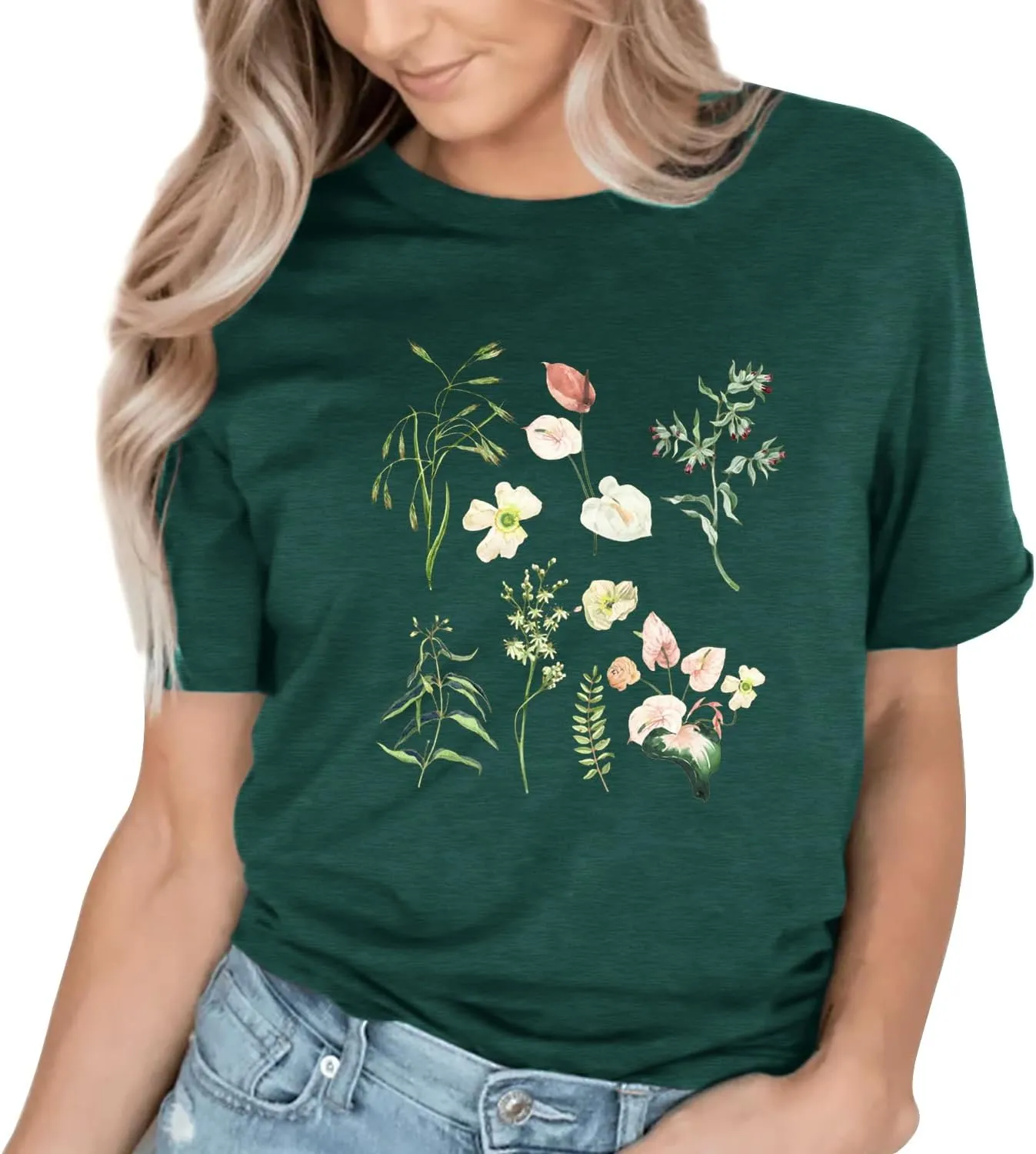 Cat Shirts for Women Flower Tee Shirts Womens Dandelion T-Shirt Cute Dandelion Cat Graphic Print Shirts