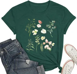 Cat Shirts for Women Flower Tee Shirts Womens Dandelion T-Shirt Cute Dandelion Cat Graphic Print Shirts