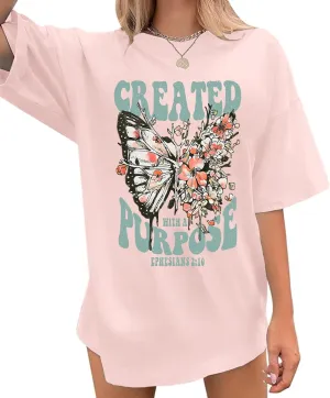 Christian Shirts for Women Jesus Tshirt Faith Religious Bible Verse T Shirt Oversized Boho Butterfly Graphic Tees Top