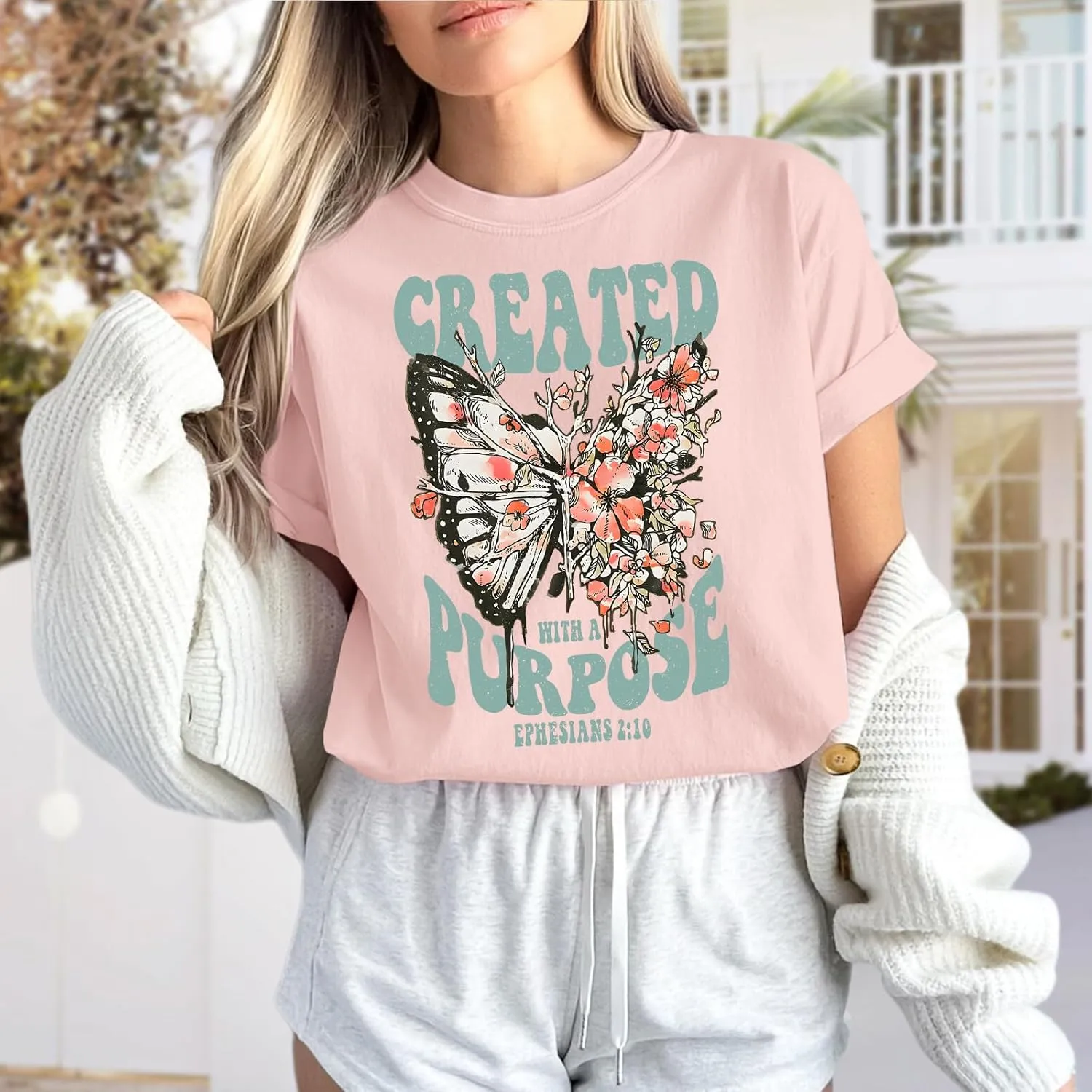 Christian Shirts for Women Jesus Tshirt Faith Religious Bible Verse T Shirt Oversized Boho Butterfly Graphic Tees Top