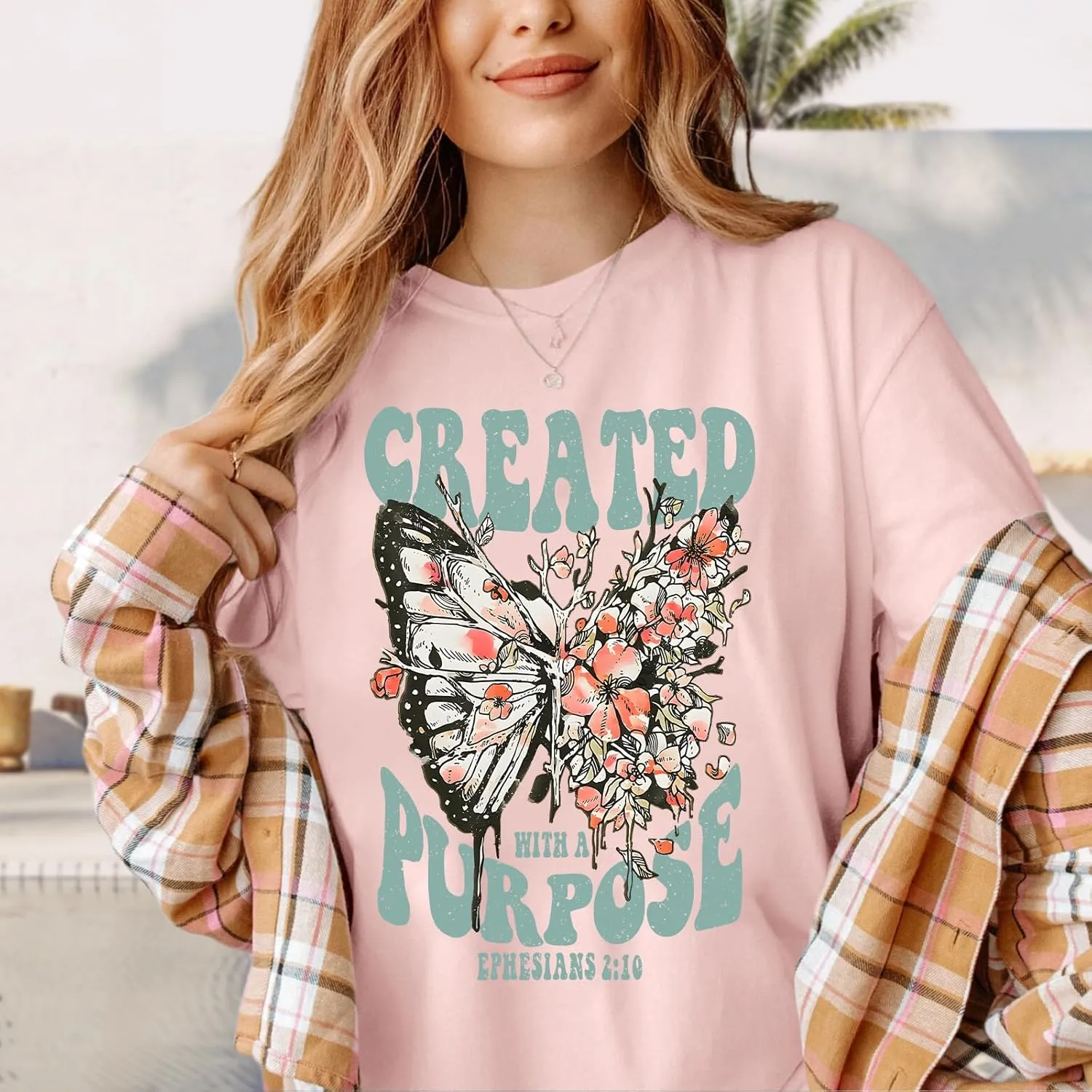 Christian Shirts for Women Jesus Tshirt Faith Religious Bible Verse T Shirt Oversized Boho Butterfly Graphic Tees Top