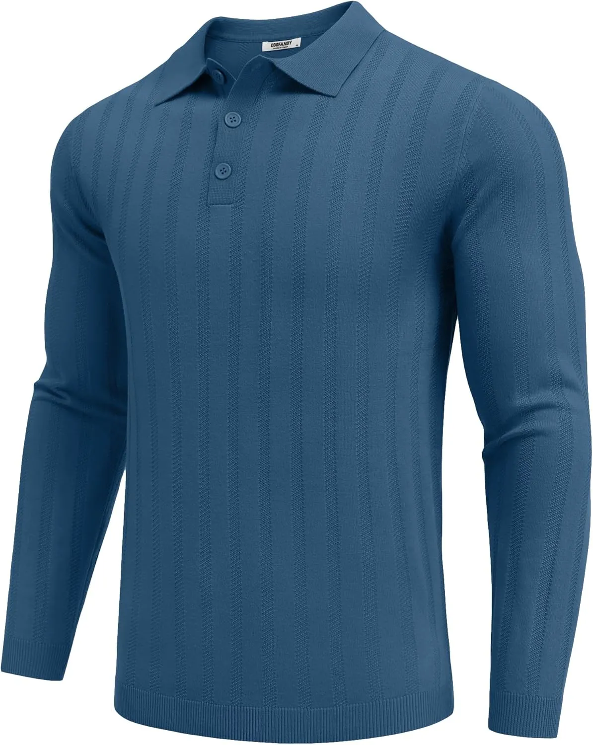 COOFANDY Men's Knit Polo Shirt Casual Long Sleeve Polo Sweater Dress Collar Polo Classic Golf Shirts